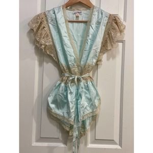 Vintage Lily Of France Teddy Lingerie Satin Baby Blue W/ Gold